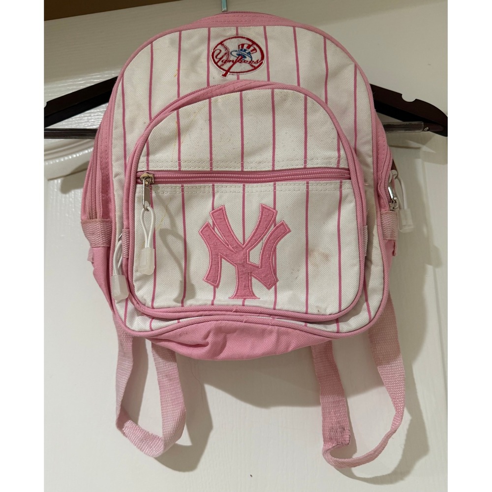 New York Yankees Mini Backpack Pink White Pinstripe Canvas MLB Y2K Bag